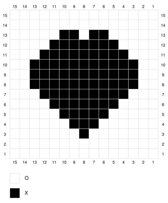 Filet crochet chart of a heart shape