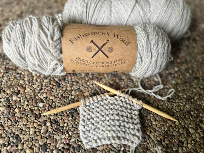 Jumbo yarn is recreated by using two strands of fisherman's yarn worl.