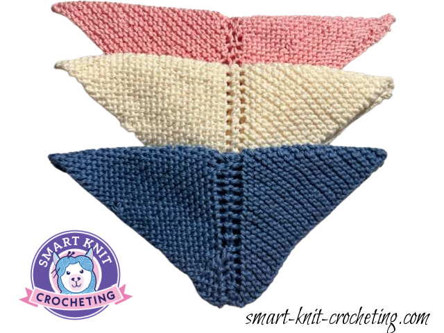 garter stitch knit facecloth shown in pink, blue and white yarn garter stitch knit facecloth shown in pink, blue and white yarn
