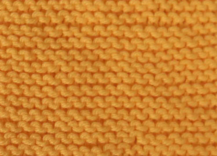 Garter Stitch Swatch Circular knitting needles, a swatch of green knitted garter stitch and a ball of yarn.