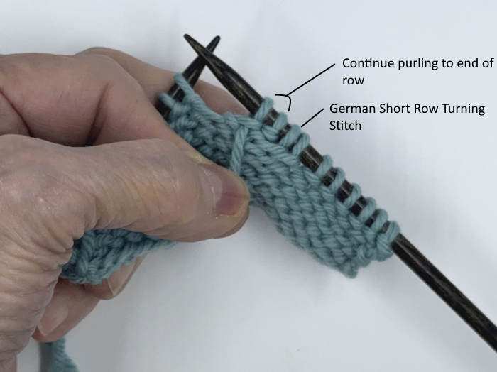 Step 6 for making the german short row technique