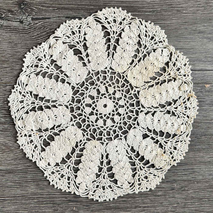 A crocheted doily created by Leona Mangold in 1940