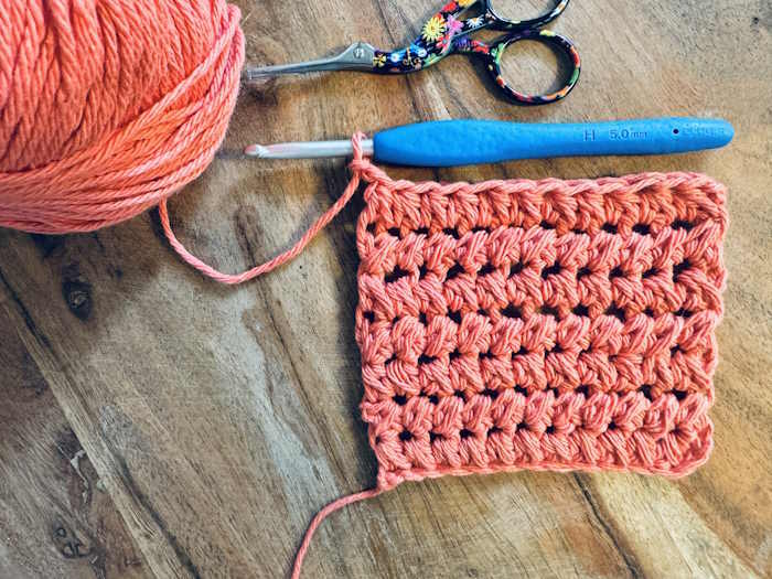 A swatch of the half double crochet cluster stitch A swatch of the half double crochet cluster stitch