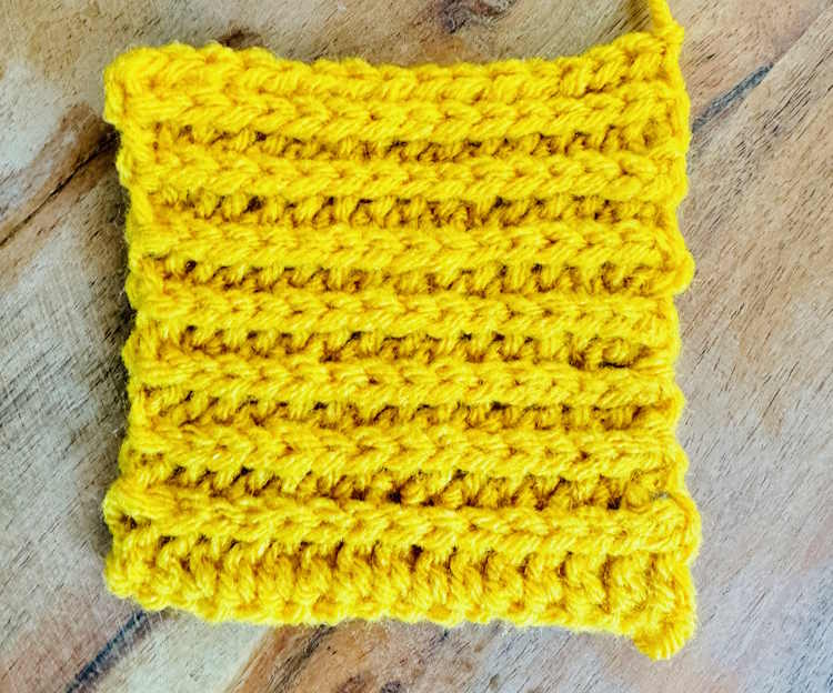 Wrong side of the half double crochet slip stitch rib 