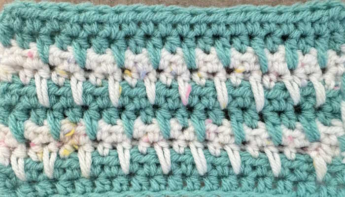 A closeup of the Half-double crochet spike stitch