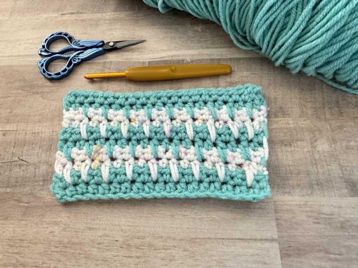 half double crochet spike stitch swatch with yarn