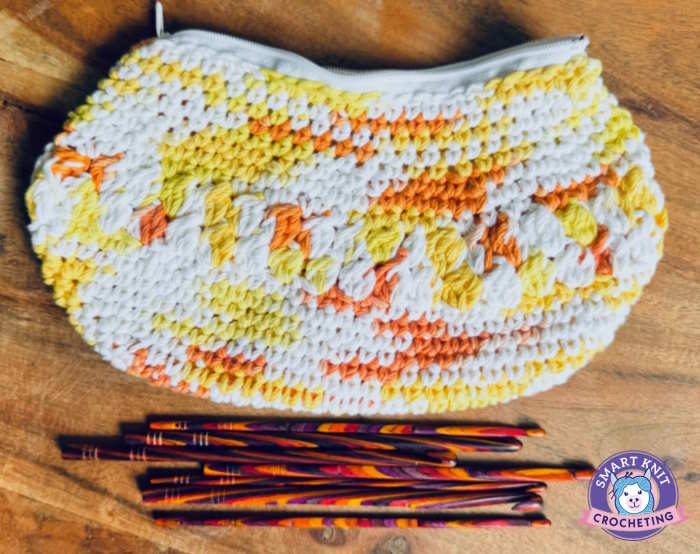 The half double crochet cluster bag shown flat