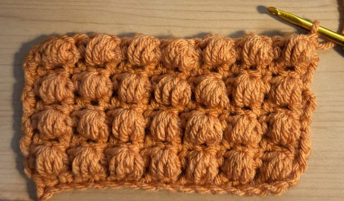 Half double crochet puff stitch close up Half double crochet puff stitch close up