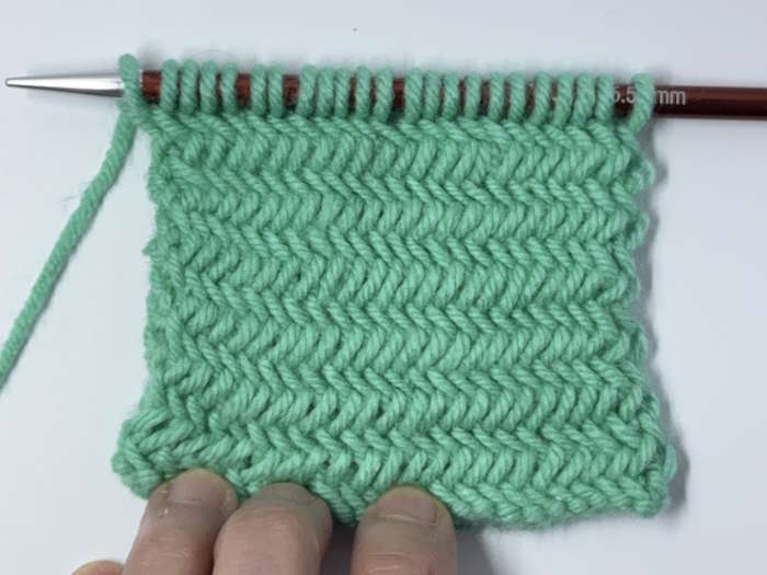 Herringbone knit stitch swatch on needles