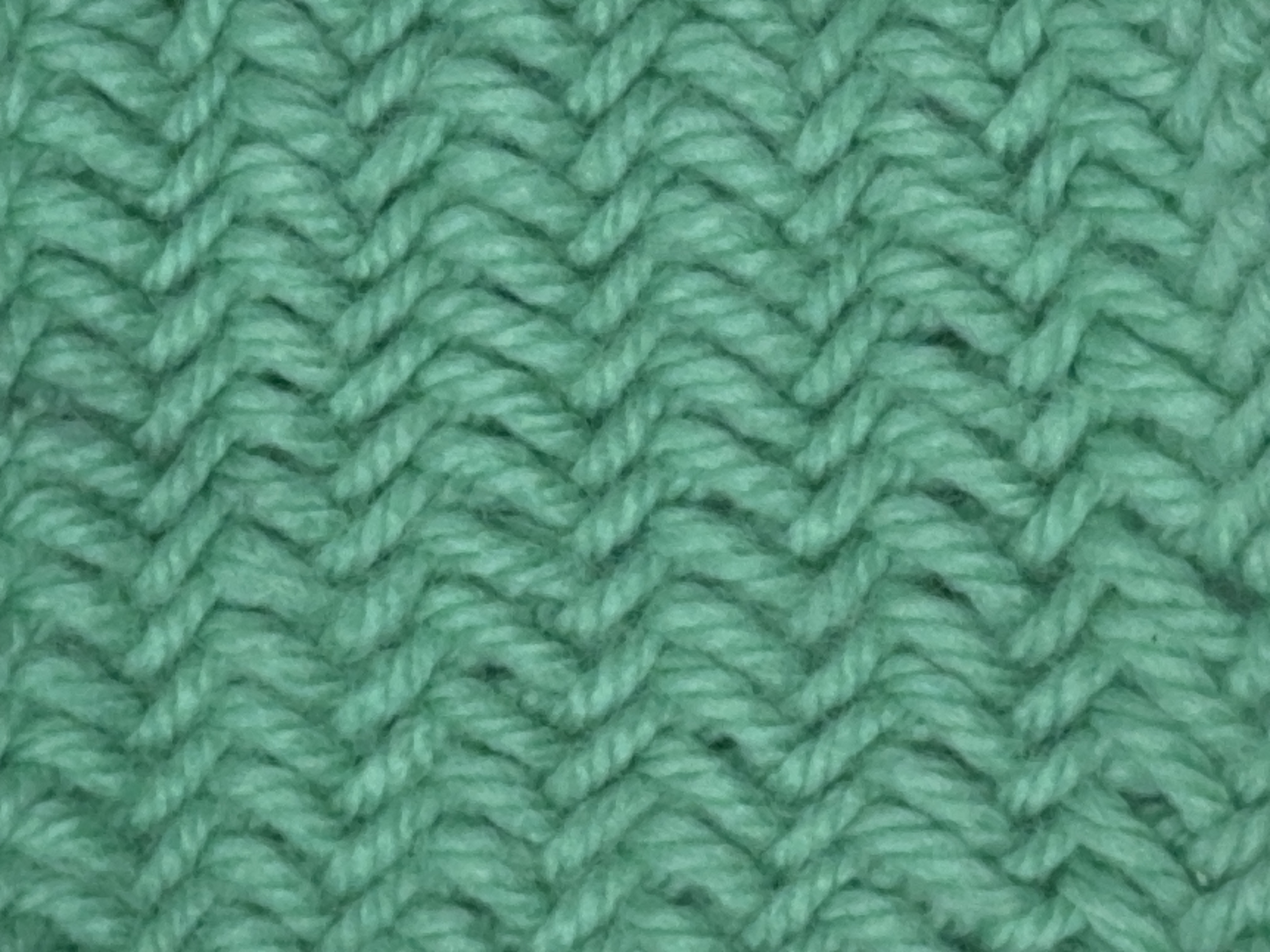 The herringbone knit stitch worked in green yarn