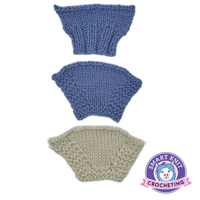 Swatches of increases made in knitted fabric