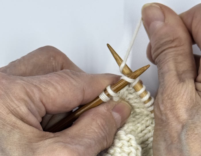 Step 3 of how to make the lifted left leaning knit increase