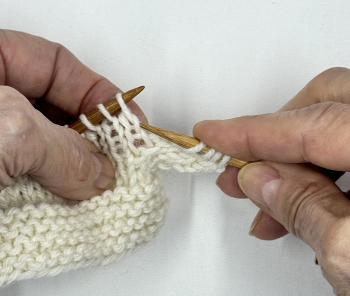 Step one for making the lifted increase slanting to the right.