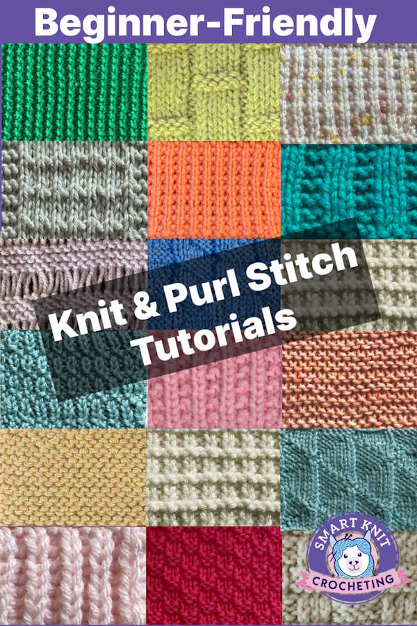 Thumbnail images of knit and purl stitches in a collage worked into a pin image