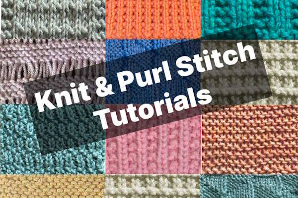 A collage of small knit and purl stitch swatches