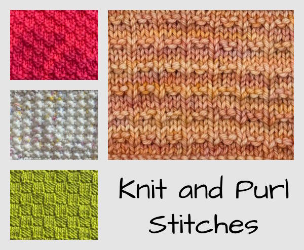 Knit and Purl stitch swatches arranged in a collage