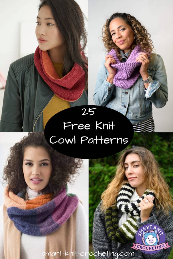Four knit cowl photos in a pin collage