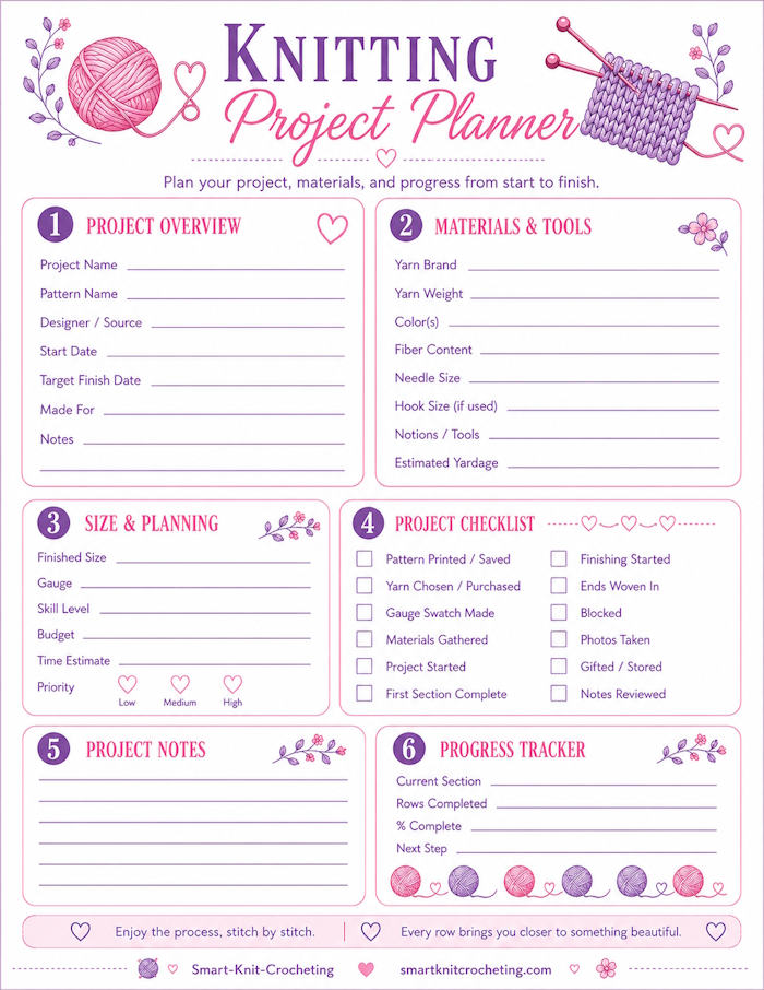 A downloadable thumbnail of the knit project planner A downloadable thumbnail of the knit project planner