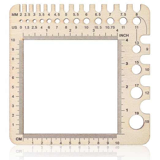 A wooden gauge is recomended for beginners learning to knit or crochet.