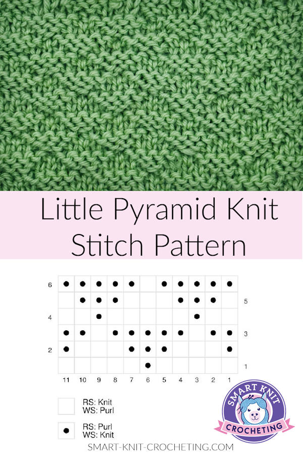 Little pyramid knit stitch swatch and chart on a pin image