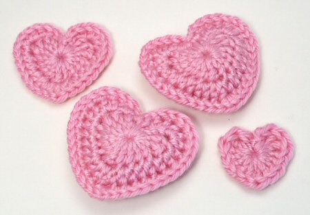 Four crochet hearts in different sizes Four crochet hearts in different sizes
