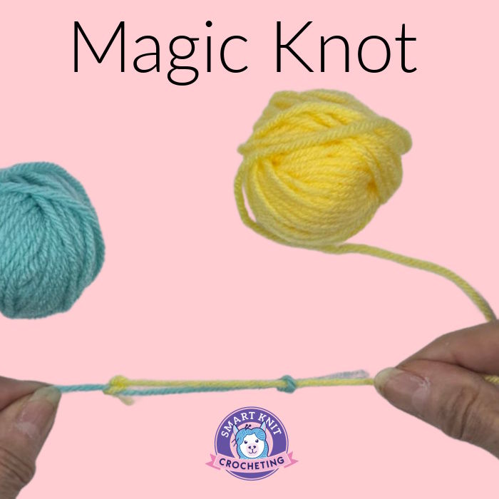 Magic knot pull in opposite directions to form knot