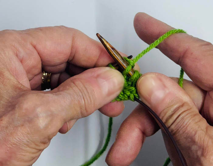 Magic Loop Knitting:  Knit the stitches across the row