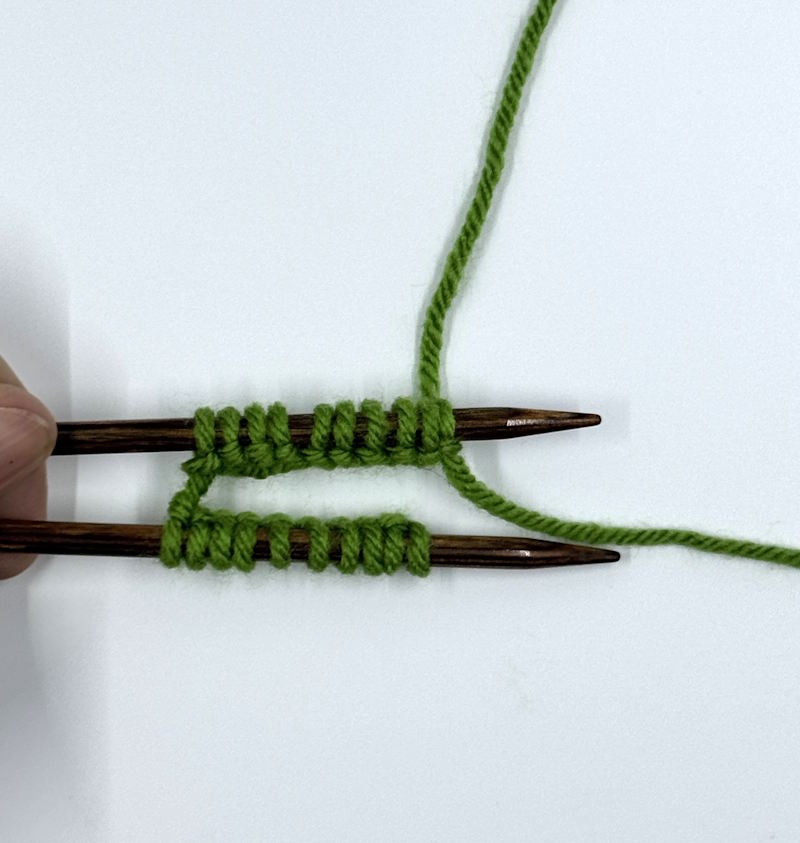 The next step of Magic loop is to slide the stitches onto the two needle tips.