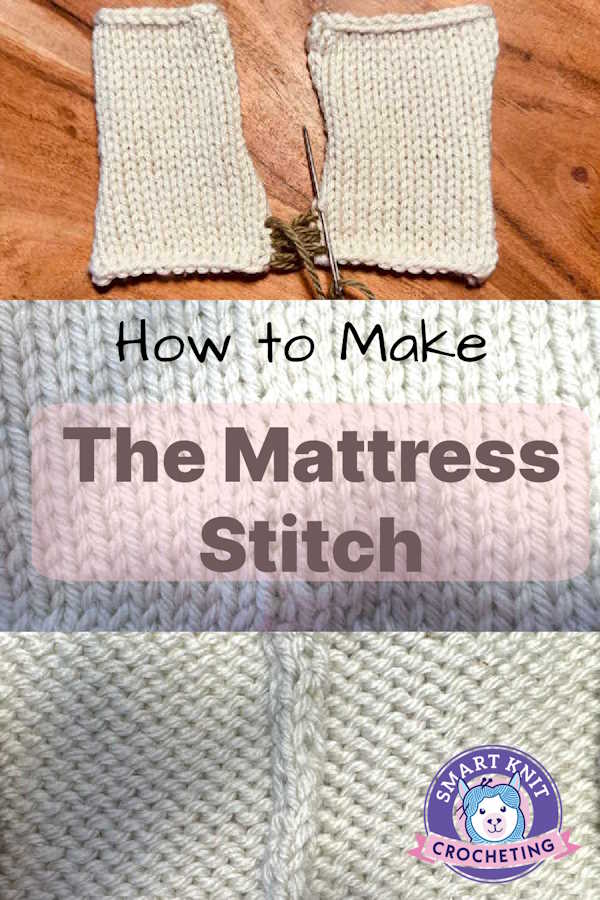 Three photos of the mattress stitch on a pin image