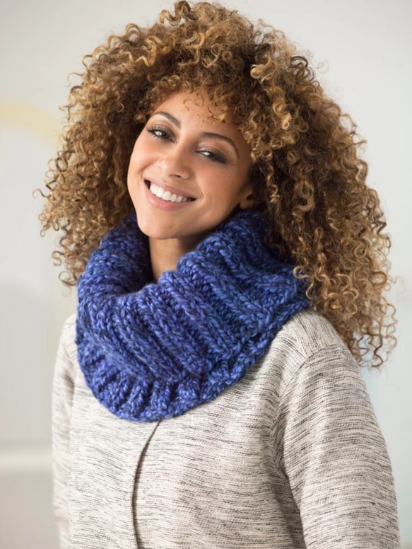 New Direction Knit Cowl modeled by a young woman