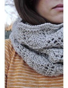 Northwoods Knit Cowl worked in a gray yarn