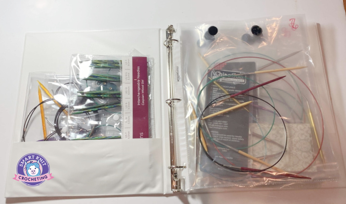 One way to organize circular needles is by filing them into a 3 ring binder