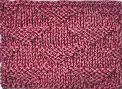 The pique triangle knit stitch is an easy pattern worked with just knits and purls and over a stitch multiple of 12 and a row repeat of 12.