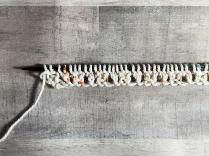 Row 3 on the needles for the Puffed Rib Stitches