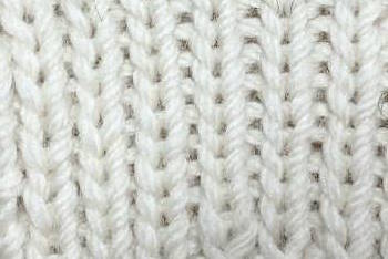 1 x 1 Rib worked in white yarn, close up view 1 x 1 Rib worked in white yarn, close up view