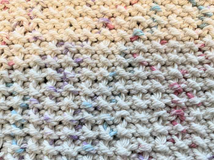 The right side of the knit rice stitch pattern.