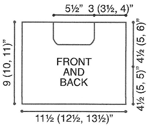 A schematics image showing the body of the sweater