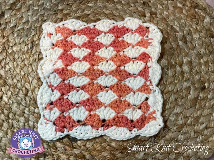 Free Easy Crochet Shell Stitch Dishcloths Crochet Shell Stitch in white and Coral