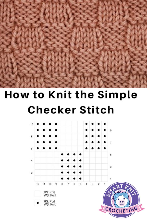 Simple checker swatch and knitting chart on a pin image