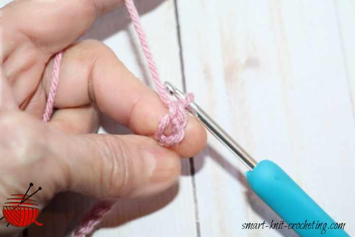 Pull through two loops to finish the first single crochet