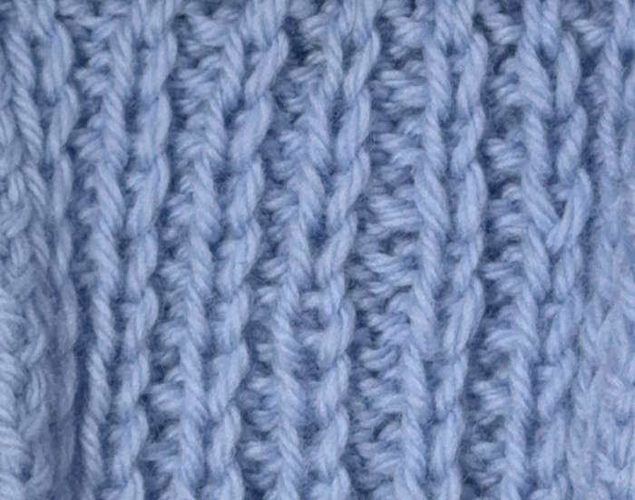 Right side showing of the slip stitch rib pattern
