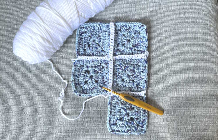 The solid crochet slipper pattern is made by sewing each square in a specific way.