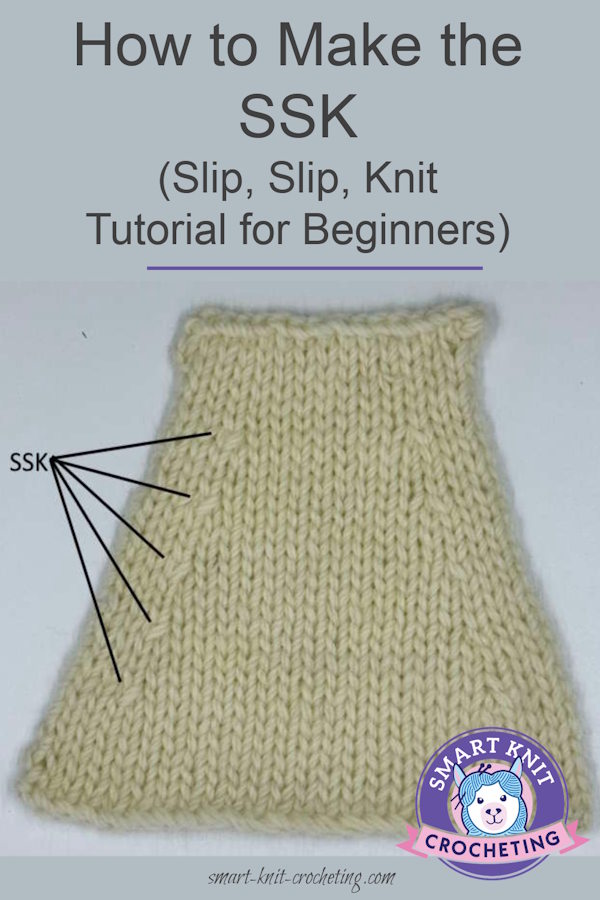 Pin Image showing a knitted swatch with SSK and K2tog decreases Pin Image showing a knitted swatch with SSK and K2tog decreases