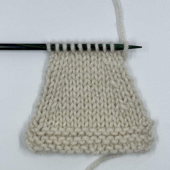 SSK Knitted Decrease A knitted swatch showing what the ssk looks like on the right side of the fabric