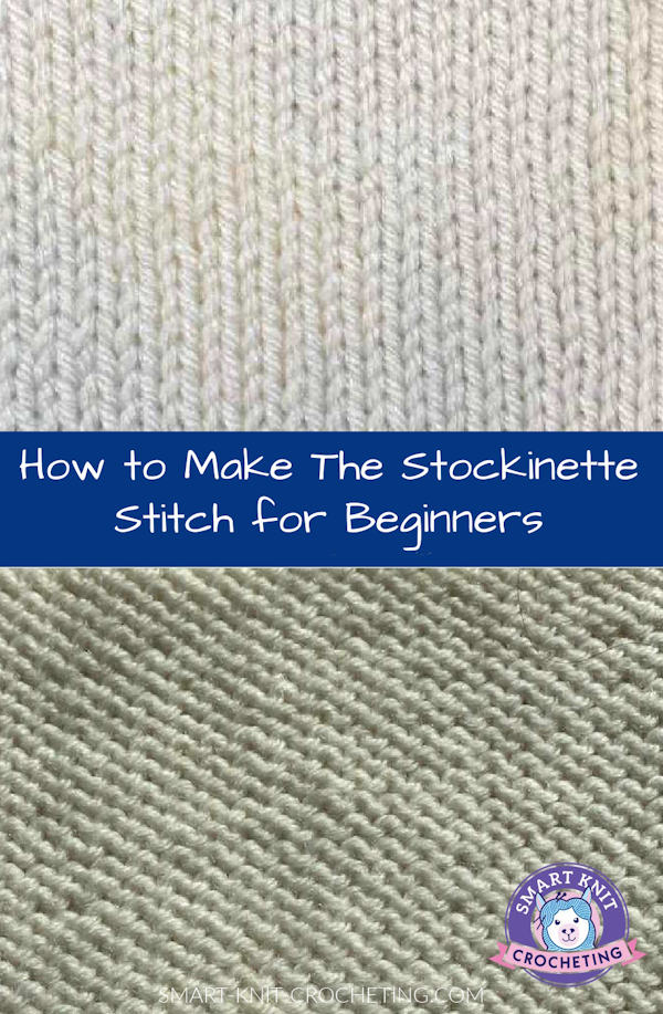 Two swatches of the stockinette stitch showing the right and wrong side on a pin image