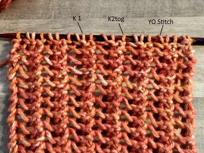 straight lace knit stitch swatch with stitches identified straight lace knit stitch swatch with stitches identified