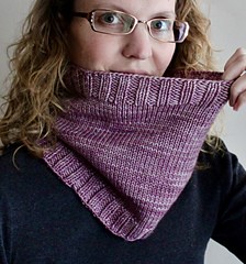 Sugar plum cowl knit in a purple yarn