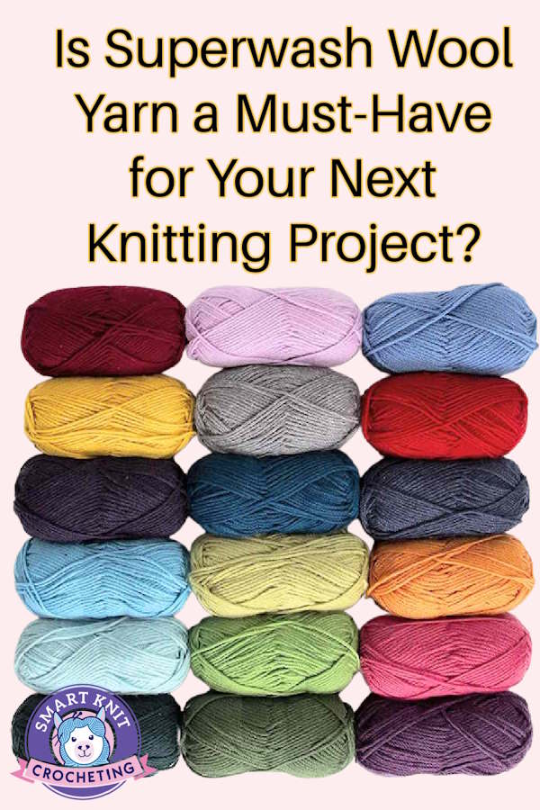 Superwash wool yarn shown in a variety of colors on a pin image