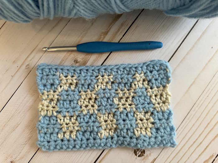 Tapestry crochet swatch closeup view