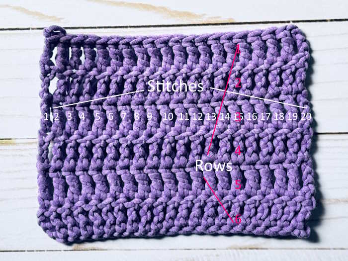 Crochet Treble stitch showing stitch and row counts Crochet Treble stitch showing stitch and row counts